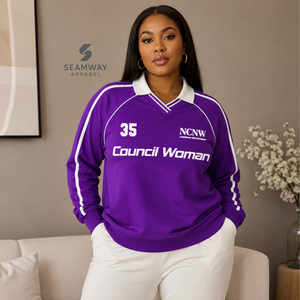 Sudadera de Rugby Universitaria para Mujer NCNW Sorority, Cuello Polo, Manga Larga, Bordada, Informal, Estilo Universitario - Product Image 5