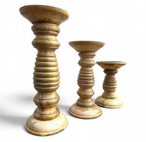 Handcrafted <b>Wooden</b> Pillar Candle Holder Set Decorative Rustic <b>Candlestick</b> Stand for Home Wedding Table Decor - Product Image 1