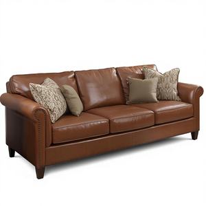 Elegante Sofá Chesterfield de Cuero Marrón con Brazos Enrollados, Sofá Clásico de Cuero de 3 Plazas para Decoración de Sala de Estar - Product Image 1