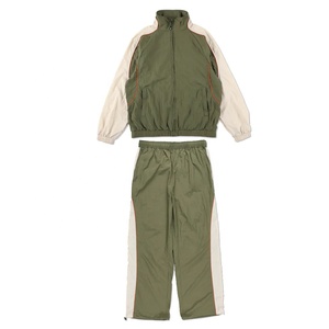 Men's Olive Green Color Blocking Tracksuit Set <b>Zip</b>-<b>Up</b> <b>Jacket</b> With Pockets And Matching Pants Sporty Style Autumn Wear - Product Image 1