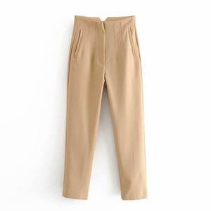 Pantalon crayon taille haute uni pour femme, formel, longueur cheville, en tissu peigné, avec poches et fermeture éclair, style automne - Product Image 6
