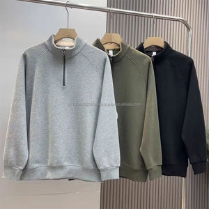 Automne hiver goutte épaule lourde épais quater demi fermeture éclair sweat à capuche décontracté pour hommes couleur unie décontracté col montant sweat - Product Image 1
