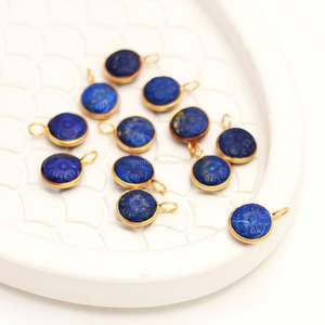 Colgante de piedra preciosa de lapislázuli natural tallado a mano con forma de flor, plata de ley 925, amuleto de piedra de lapislázuli para la fabricación de joyas, 11 mm - Product Image 2