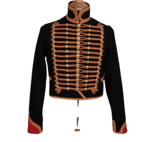 Chaqueta de Estilo Negro para Hombre, Cuello Alto, Manga Larga, Cierre de Botones, Detalles en Naranja, Bordado Dorado, Poliéster/Algodón Regular - Product Image 4