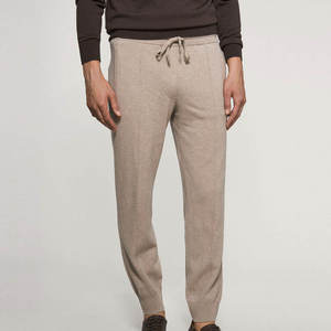 Pantalones de hombre beige con cordón, de algodón y fibra de bambú, cintura elástica, informales, para otoño, con bolsillos laterales, tejidos, transpirables, de corte medio. - Product Image 3