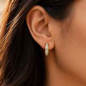 Modern Channel Set 14K Pure Gold <b>Huggie</b> Hoop Earrings Round Cut Lab Grown Diamond Anniversary Gifts Everyday Luxury Jewelry - Product Image 3