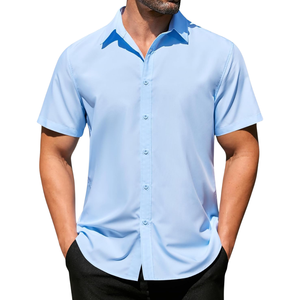 Camisa de Manga Corta para Hombre, Corte Slim, Informal, Ligera, Transpirable, Teñida con Hilo, Mezcla de Algodón Ecológico, con Logotipo Personalizado - Product Image 6