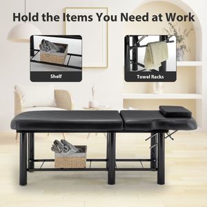 Cama de Salón Profesional Negra Ajustable con Reposacabezas Extraíble, Estante Inferior de Almacenamiento y Capa de Espuma Viscoelástica, Mesa y Cama de Masaje - Product Image 4