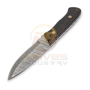 Cuchillo de Caza Damasco Hecho a Mano Personalizado con Mango de Madera, Hoja Fija para Desollar, Bushcraft, Camping, Supervivencia, Cuchillo para Exteriores, Venta al por Mayor OEM - Product Image 3
