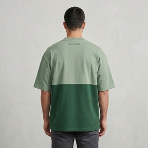 Camiseta de hombre verde con bloques de color, cuello redondo, manga corta, corte holgado, estilo casual, ropa urbana - Product Image 2