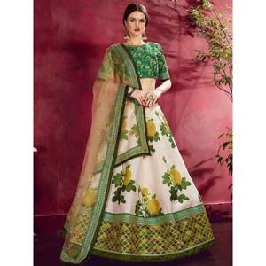 Plus Size Women's Embroidered <b>Green</b> <b>Silk</b> Lehenga Choli Set - Product Image 1