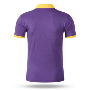 Men's <b>Purple</b> Short Sleeve <b>Polo</b> <b>Shirt</b> With Yellow Collar And Cuffs Embroidered Logo Casual Solid Color Breathable Regular Fit - Product Image 2