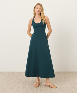 Robe longue maxi décontractée d'été pour femme, sans manches, à fines bretelles, asymétrique, vert foncé, à volants, pour la plage - Product Image 1