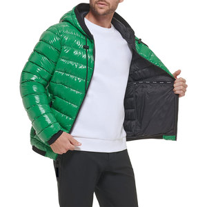 Manteau en duvet vert à capuche pour homme, en nylon satiné, coupe-vent, respirant, écologique, décontracté, fermeture éclair, coupe ajustée, longueur standard - Product Image 2