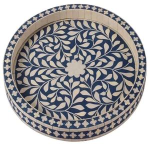 Eid Special Round Black Bone And Wooden <b>Tray</b> Floral Design Serving <b>Trays</b> <b>Decorative</b> <b>Tray</b> Best Quality Designed By Lametierartz - Product Image 4