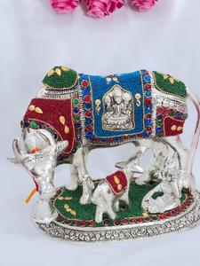 Statue de veau en aluminium avec finition en pierre complexe, art populaire, décoration intérieure religieuse, artisanat métallique, cadeau - Product Image 6