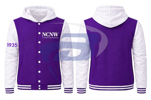 NCNW Sorority Purple Varsity <b>Jacket</b> Stylish Regular Stand Embroidered Logo Letterman Baseball Varsity Cropped <b>Jacket</b> Streetwear - Product Image 3