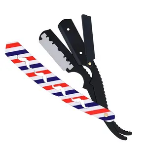 Maquinilla de afeitar de barbero con bandera americana de borde recto plegable de Color mate negro de acero inoxidable de alta calidad