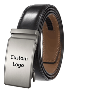 Ceinture automatique en cuir véritable avec logo personnalisé, boucle rectangulaire en acier, style formel, durable, en cuir de vachette, couleur unie - Product Image 1