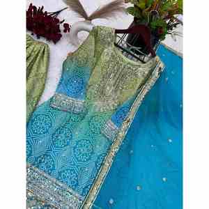 ATRACTIVA IMPRESIÓN DIGITAL CHINON CON BORDADO TRABAJO TOP PALAZZO CON DUPATTA SKY - Product Image 3