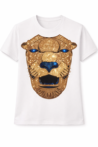 Camiseta Blanca Oversize para Hombre, Estilo Veraniego, con Estampado de León con Pedrería, Algodón, Estilo Urbano, Corte Holgado, Logotipo Personalizado, Último Diseño - Product Image 4