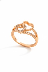 Anillo de Oro Rosa de 14K con Diamantes de Laboratorio, Diseño de Corazones Entrelazados, Anillo Romántico de Doble Corazón, Regalo de San Valentín para Ella - Product Image 3