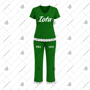 Vêtements personnalisés de la sororité grecque Iota Phi Lambda, ensemble de pyjama pour femmes à pois avec bordure en dentelle, ensemble de vêtements de nuit personnalisé en 2 pièces - Product Image 2