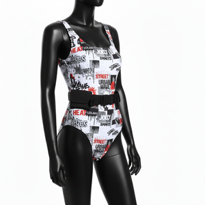 Ensemble de maillots de bain en polyester et élasthanne, tissu extensible doux, blanc, noir, rouge, style streetwear, logo personnalisé par sublimation, pour femmes. - Product Image 5