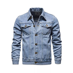 Hot Sale Men's Vintage Jeans <b>Denim</b> <b>Jacket</b> Solid Color with Pockets Breathable Washed Finished for Autumn - Product Image 1