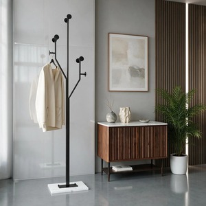 Perchero minimalista con ganchos para la entrada, estructura metálica, base rectangular, diseño de un solo nivel. - Product Image 3