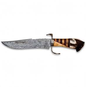Outil artisanal polyvalent en acier Damas forgé à la main avec manche en bois incrusté de corne de cerf - Product Image 1