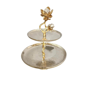 Elegant Handcrafted Brass And Aluminum 2-Tier Thistle Flower Decorative Cake Stand Luxury Blush Rose Dessert Serving Tray Stand - Product Image 2