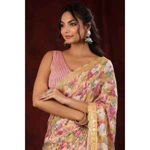 Impresionante diseño floral Impresión digital Saree Elegante Ropa de fiesta de noche - Product Image 2