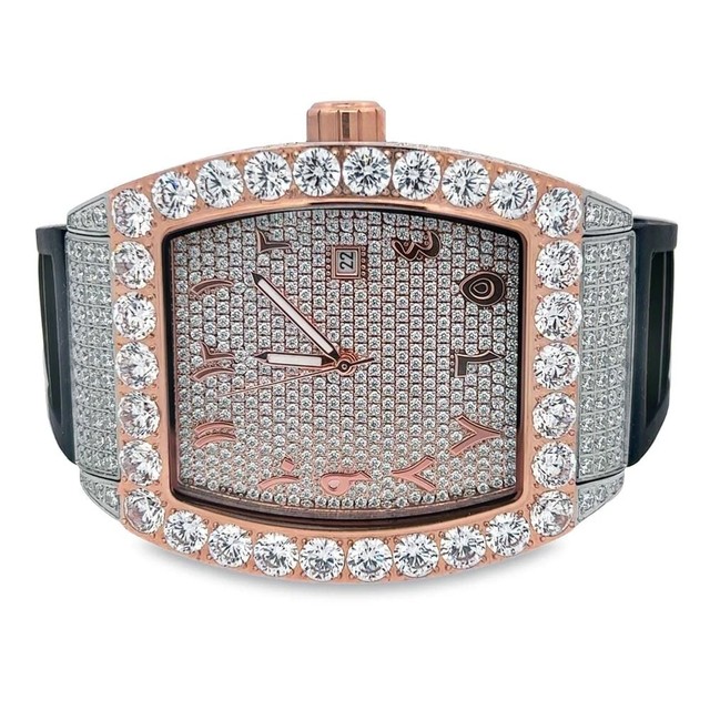 Luxury Women's Diamond Encrusted Rectangle Quartz Watch Analog Roman Numeral Dial Rubber Band Rose Gold Case