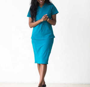 Conjunto de Uniforme Médico para Mujer, Color Verde Azulado, Cuello en V, Manga Corta, Algodón y Poliéster, para Uso Hospitalario - Product Image 1