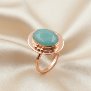 Topquality Amazonite Gemstone <b>Ring</b> 925 Sterling Silver Brass Ball Detail Rose Gold Yellow Gold Plated Handmade <b>Statement</b> Jewelry - Product Image 3