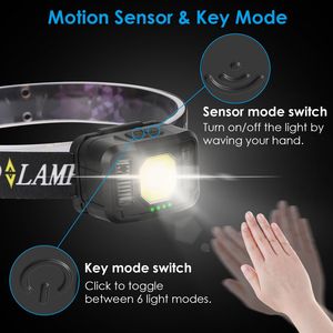 2Packs <b>Rechargeable</b> Motion Sensor Headlamp 6 Light Modes COB XPG Headlight Torch <b>Flashlight</b> for Fishing Running Camping Hiking - Product Image 2
