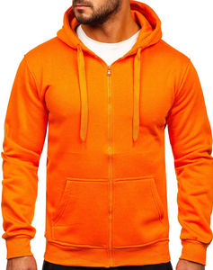 Men's <b>Orange</b> Hooded Zip-Up Sweatshirt Regular Fit <b>Fleece</b> Casual Autumn Wear With Front Pocket Design - Product Image 6