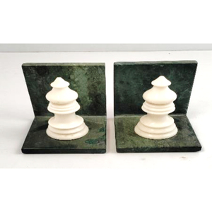 Green Baroda / Banswara Bookends <b>White</b> Pagoda Shape Green Base Traditional Home Decor Craft Art - Product Image 6