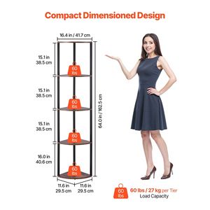 Étagère d'angle LED à 5 niveaux de 64 pouces de hauteur avec étagères de rangement pour objets de collection, étagère murale et de présentation multi-usages - Product Image 3