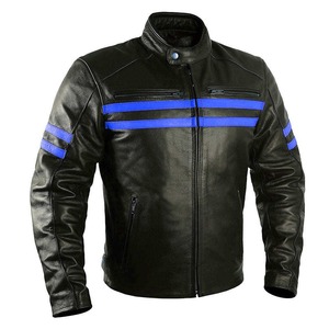 Chaqueta de Motocicleta Unisex de Cuero Negro, Manga Larga, con Rayas Azules, Bloques de Color, Impermeable, Resistente al Viento, para Verano/Invierno - Product Image 2