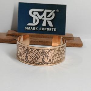 Hand Etched Copper Bangle Metal Craft Wide Cuff <b>Bracelet</b> Engraved Plain Design Handmade Lightweight Antique/Polished Finish - Product Image 1