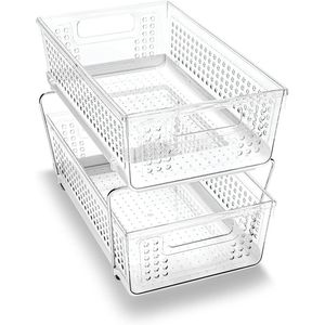 2-Tier Under Cabinet Organizer with Pull- for Cleaning Supplies & Undersink <b>Storage</b> Including Sponges & Bottles - Product Image 1