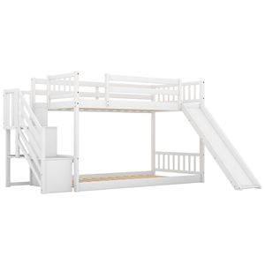 Letto a Castello Bianco con Due Letti Singoli, Scivolo Convertibile e Scala per Bambini - Product Image 6