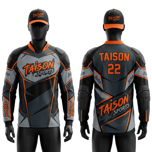 Maillot de paintball en polyester interlock 220 GSM de qualité supérieure, imprimé numériquement, rouge, noir, blanc, avec empiècements rembourrés courts, logo et nom d'équipe personnalisés - Product Image 2