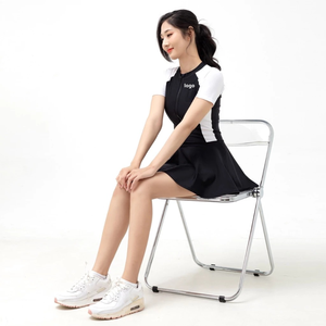 Traje de baño de una pieza con falda de microsujetador deportivo cómodo de alta calidad OEM para mujer, trajes de baño deportivos de verano 2025 con patrón sólido - Product Image 3