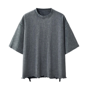 เสื้อยืดคอตตอนโอเวอร์ไซส์ 320gsm ทรงโอเว่นชอว์เดอร์ สไตล์สตรีทแวร์ ล้างสีแบบแอซิดวอช คอหนา พิมพ์ลาย DTG สำหรับผู้ชายและผู้หญิง ลดราคาพิเศษ - Product Image 5