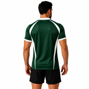 Maillot de rugby rayé vert et blanc pour homme, manches courtes, col en V, tissu respirant, coupe ajustée, toutes saisons - Product Image 2