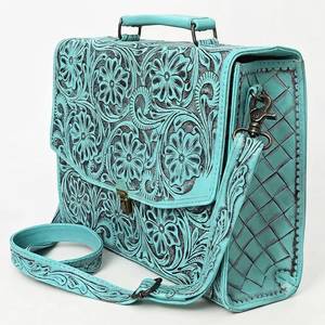 Sac pour ordinateur portable et porte-documents en cuir véritable fait main, gravé à la main avec des motifs floraux - Product Image 5