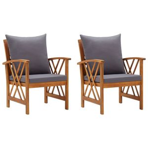Set di 2 sedie da giardino in legno massello di acacia con cuscini grigio scuro di medie dimensioni - Product Image 1